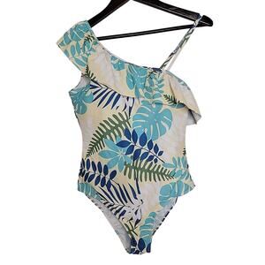 PatPat Women’s One Piece Swimsuit Medium One Shoulder Ruffle Floral NEW